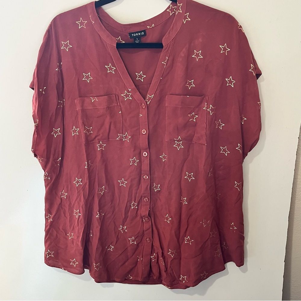 Torrid Pink Flutter Sleeve Button Down Blouse - image 1